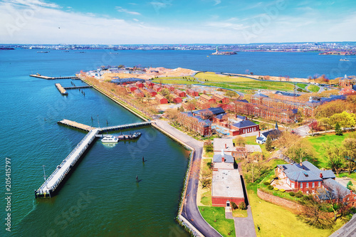 Aerial view from helicopter of Governors Island photo