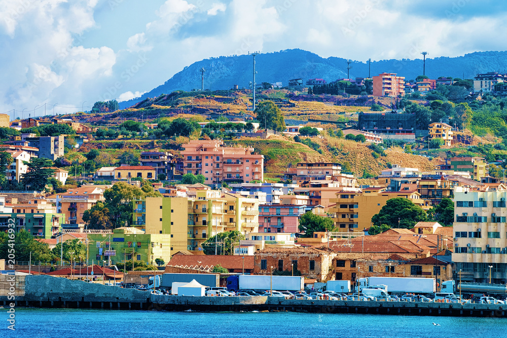 Cityscape of Messina at  Mediterranean Sea Sicily Italy