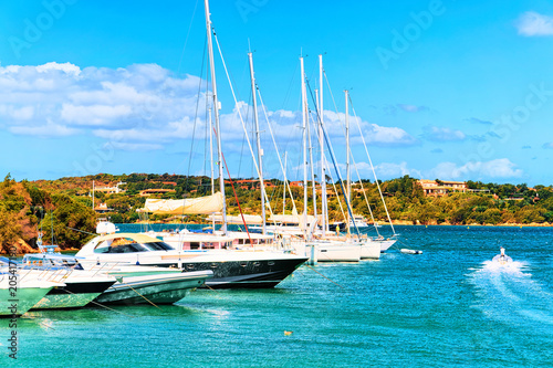 Landscape with Luxury yachts in marina Porto Cervo Sardinia © Roman Babakin