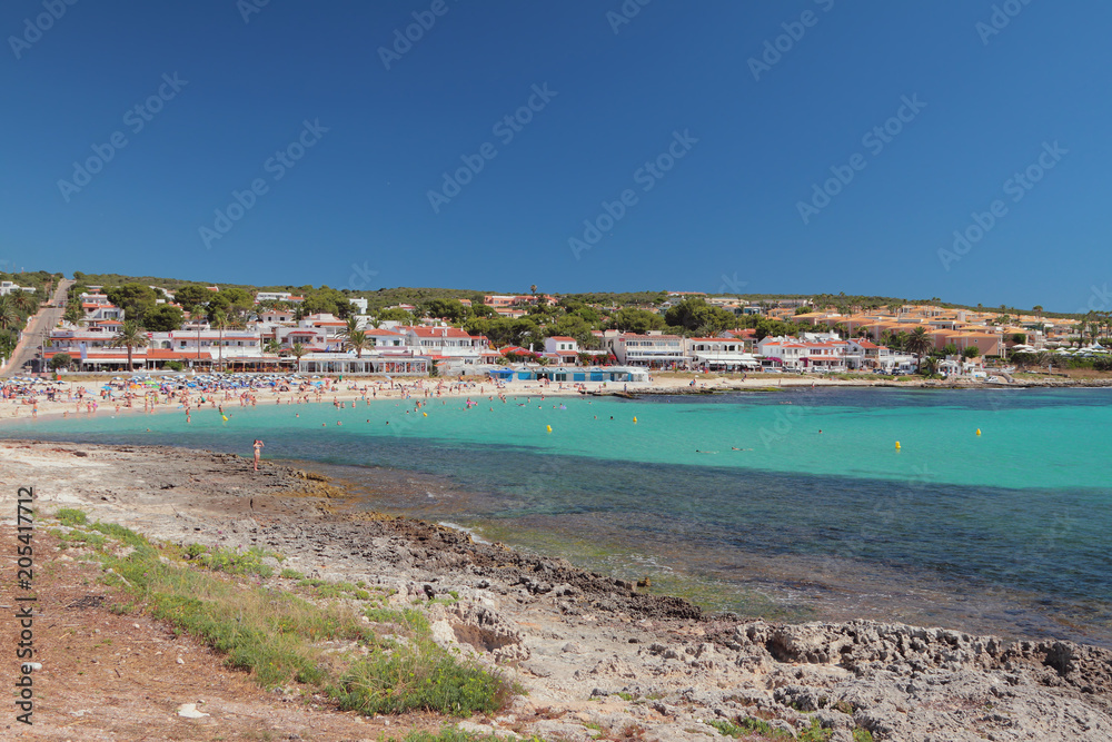 Sea coast, beach and resort. Punta Prima, Minorca, Spain