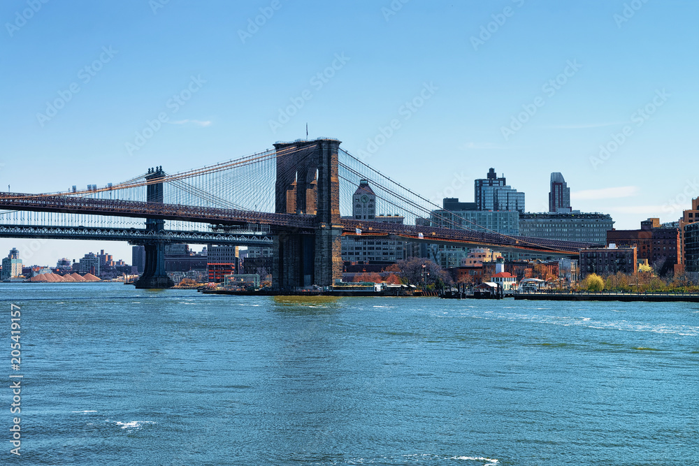 Brooklyn bridge and Manhattan bridge above East River Brooklyn bridge and Manhattan bridge above East River