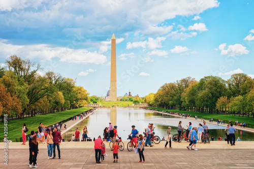 Washington monument and pool in National Mall in Washington DC photo