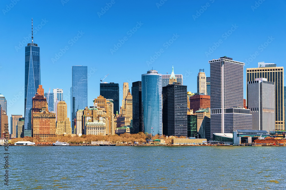 Fototapeta premium View from Ferry on Battery Park City of New York