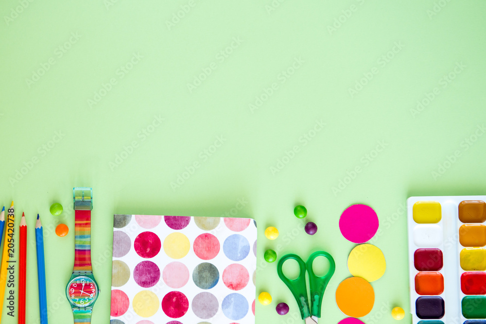 Creativity concept set of color objects top view Creativity concept set of color objects top view