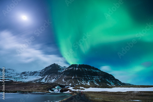 Wallpaper Mural Aurora Borealis exploded on the mountain like the volcano eruption / Kirkjufell one of the most famous landmark in Iceland / Landscape photography Torontodigital.ca