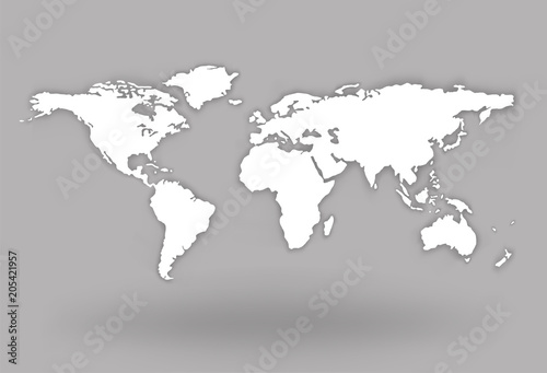 World Map Globe with shadow - stock vector.