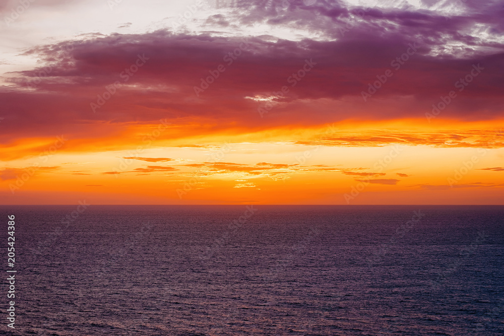 Idyllic sunset above Mediterranean sea Portoscuso Carbonia Sardinia