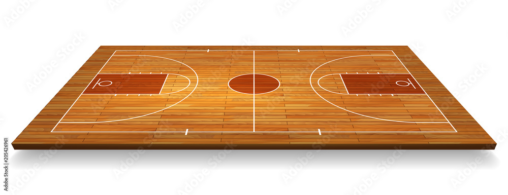 Perspective Basketball court floor with line on wood texture background. Vector illustration - obrazy, fototapety, plakaty 