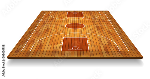 Perspective Basketball court floor with line on wood texture background. Vector illustration