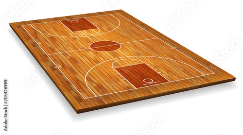 Perspective Basketball court floor with line on wood texture background. Vector illustration