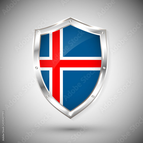 Free Download Iceland flag on metal shiny shield vector illustration. Collection of flags on shield against white background. Abstract isolated object - GFXLoad