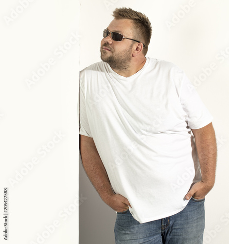 man and white wall background 