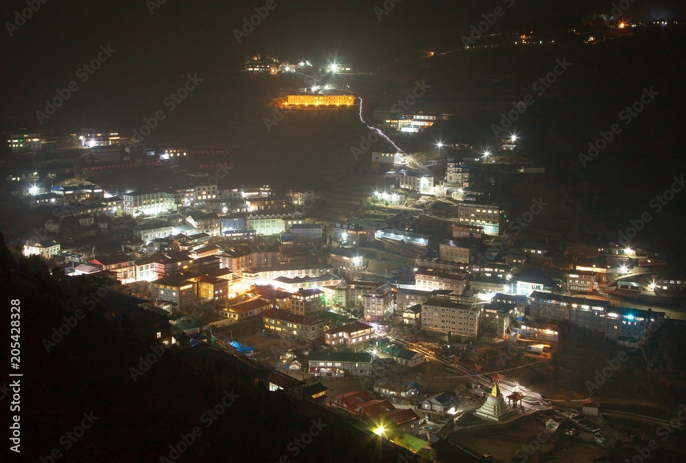 Obraz premium Night view of Namche Bazar village