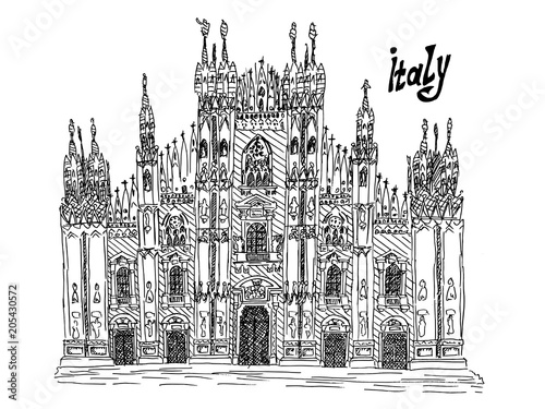 Italy milan sketch illustration on white ink