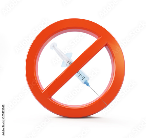 stop drugs syringe  on a white background 3D illustration, 3D rendering