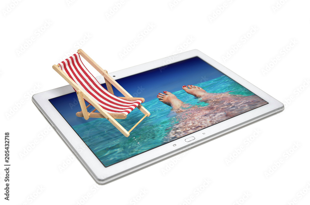 Digital tablet computer with beach chair Digital tablet computer with beach chair