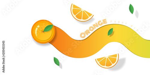 Fresh orange fruit background in paper art style , vector , illustration