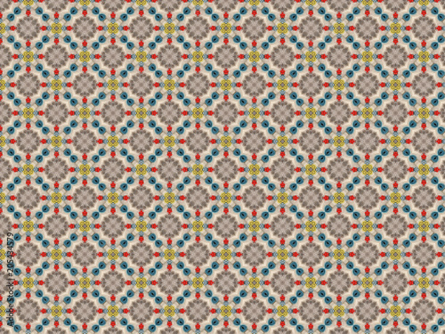 openwork pattern with a layout of felt and buttons in the form of flowers of red and blue