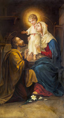 PARMA, ITALY - APRIL 16, 2018:  The painting of Holy Family in church Chiesa di San Benetetto by unknown artist of 19. cent.