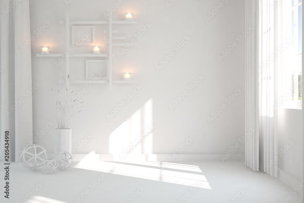 Fototapeta premium White empty room. Scandinavian interior design. 3D illustration
