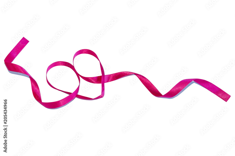 Fototapeta premium Pink heart ribbon isolated on white background.