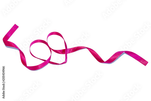 Pink heart ribbon isolated on white background.