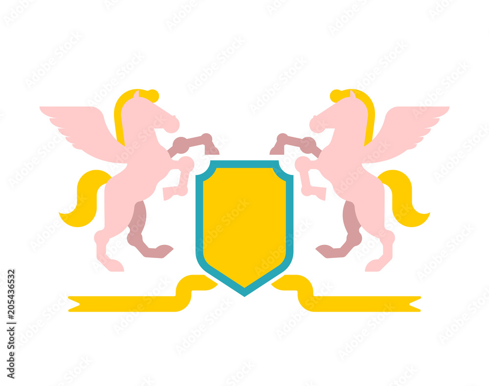 Pegasus and Shield heraldic symbol. Sign Animal for coat of arms. Royal Horse Vector illustration Pegasus and Shield heraldic symbol. Sign Animal for coat of arms. Royal Horse Vector illustration