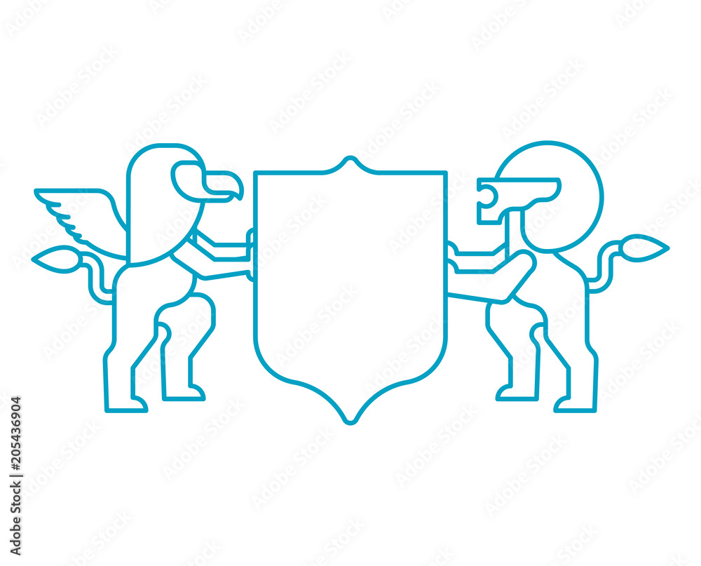 Lion and Gryphon Shield heraldic symbol. Sign Animal for coat of arms. Vector illustration Lion and Gryphon Shield heraldic symbol. Sign Animal for coat of arms. Vector illustration