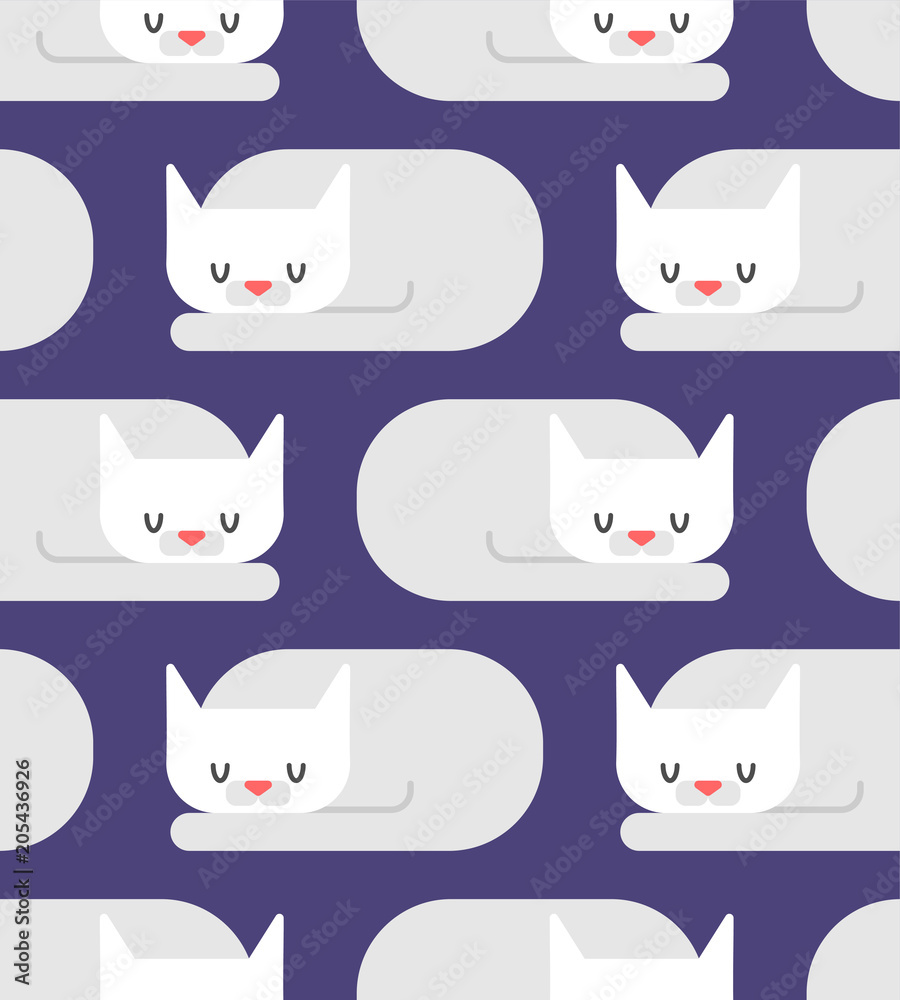 Cat sleeps pattern seamless. Sleeping pet ornament. Vector illustration