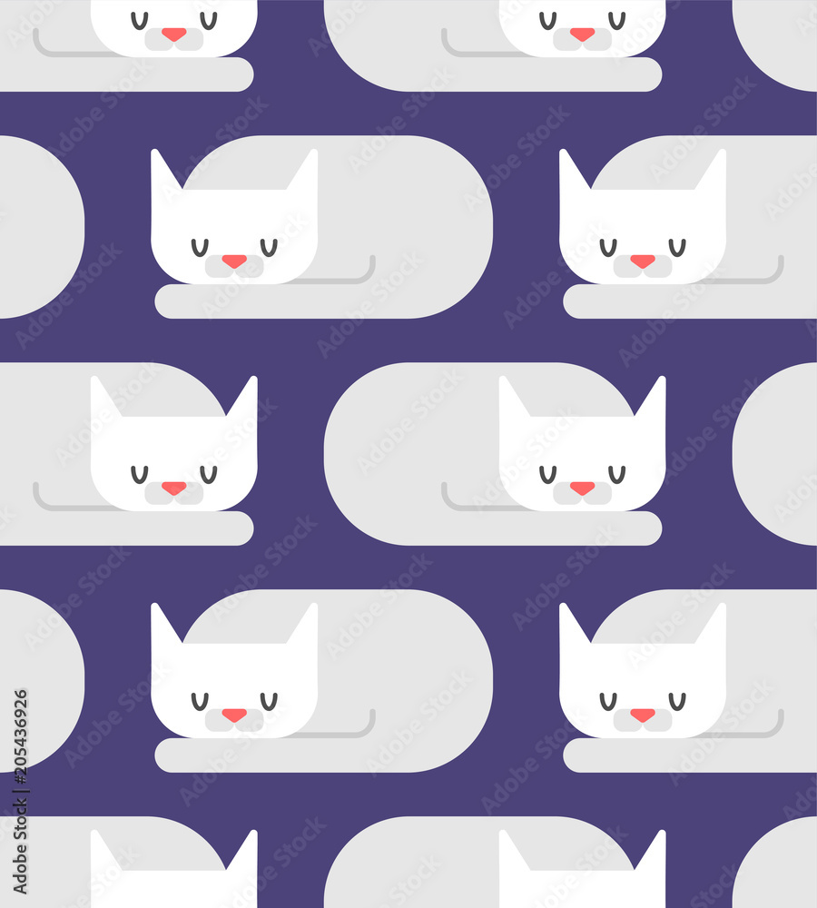 Cat sleeps pattern seamless. Sleeping pet ornament. Vector illustration