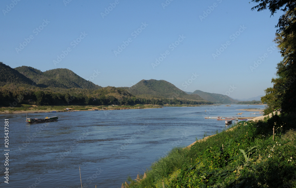 Laos: Mekong River Landscape near Luang Brabang