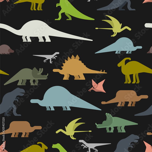Dinosaurs seamless pattern. Dino texture. Prehistoric monster lizard background. Ancient animal cartoon style. Childrens cloth ornament. Vector illustration