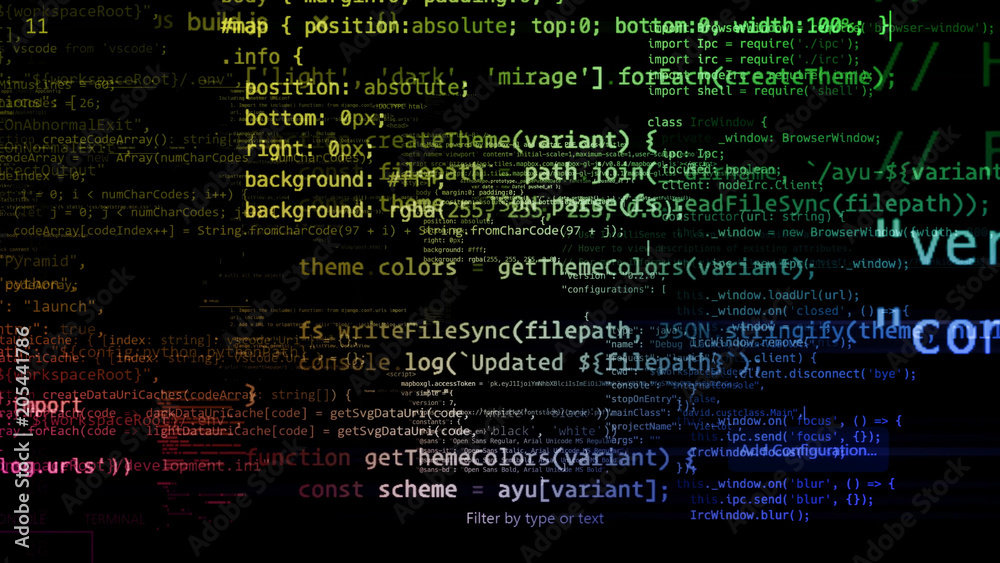 3D rendering of abstract blocks of code located in the virtual space 3D rendering of abstract blocks of code located in the virtual space