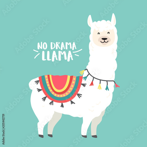 Cute cartoon llama vector design with No prob llama motivational quote photo