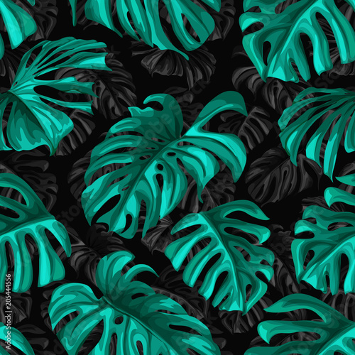 Fototapeta Naklejka Na Ścianę i Meble -  Vector tropical leaves summer seamless pattern