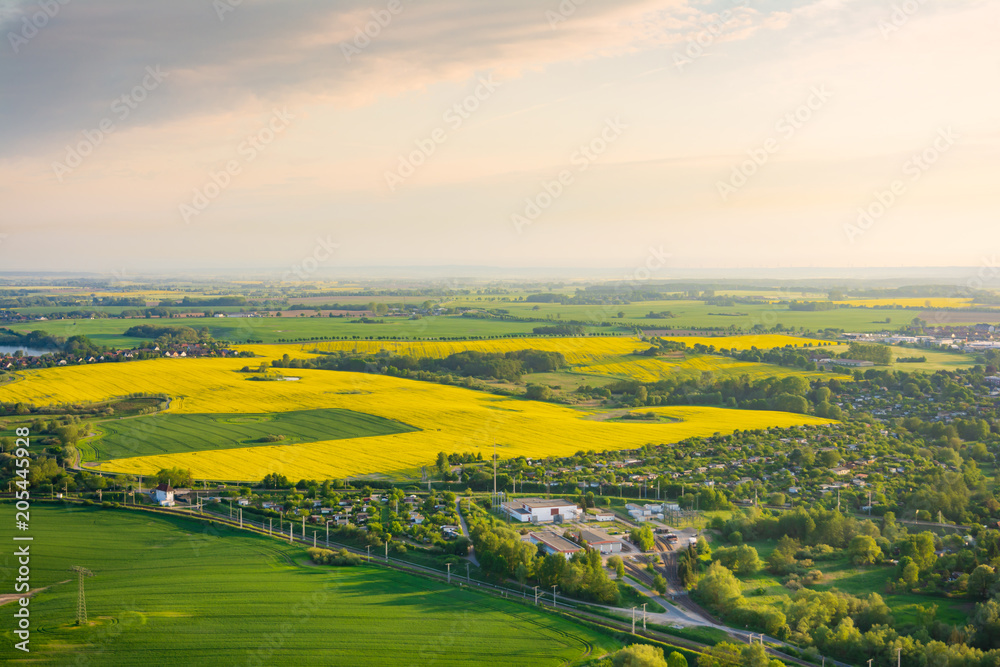 aerial view of meadows near rostock, germany