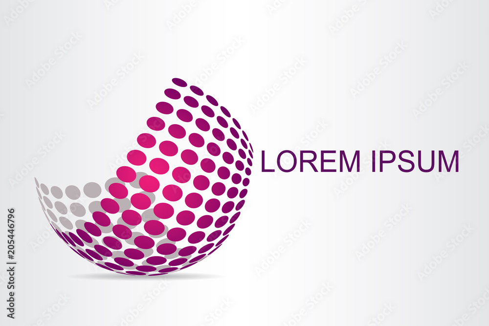 Fototapeta premium Abstract technology logo stylized spherical surface with abstract shapes.