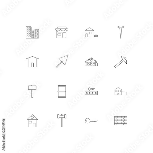 Buildings And Constructions linear thin icons set. Outlined simple vector icons
