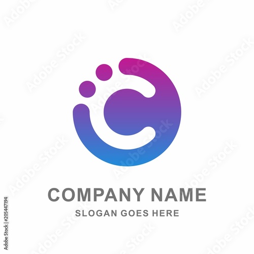 Monogram Letter C Circle Dots Digital Link Connection Technology Computer Business Company Stock Vector Logo Design Template
