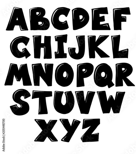 Cartoon comic Hand lettering sketch font. Vector alphabet back and white color, easy to edit elements set, grouped and isolated on white background