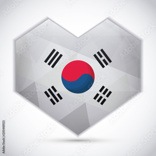 south korea flag in heart shape over white background, colorful design. vector illustraiton