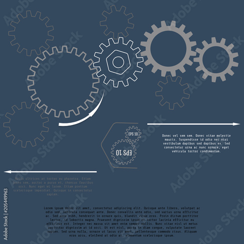 Vector illustration of gears with on the grey background. Business and industry concept with options, parts, steps, processes. Infographic vector template