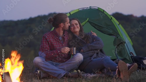 People Traveling To Nature, Couple Near Camp photo