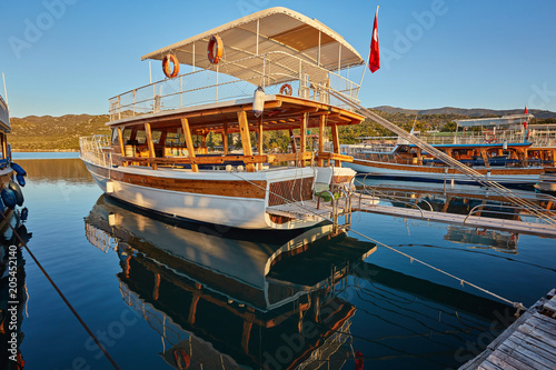 Marine parking of boats and yachts in Kekova is a sunken city in Turkey. photo