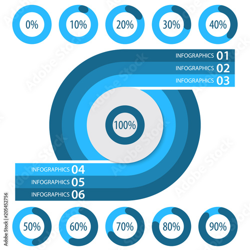 Set of pie charts for business infographics.Progress bar for web design.3d infographic elements.White and blue style