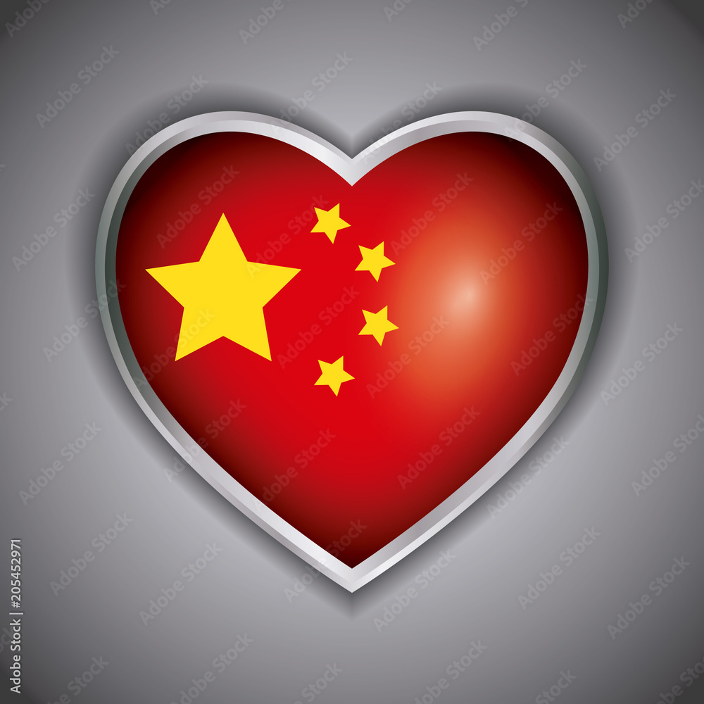 china flag in heart shape design over gray background, colorful design. vector illustration china flag in heart shape design over gray background, colorful design. vector illustration