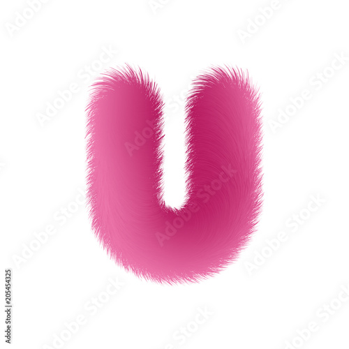 High Quality 3D Shaggy Letter U on White Background . Isolated Vector Element