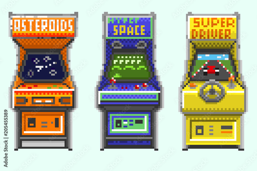 A set of pixel old gaming machines