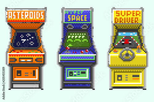A set of pixel old gaming machines