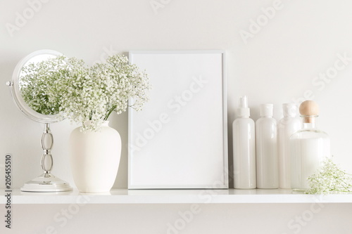 Valokuva Cosmetic set on light dressing table